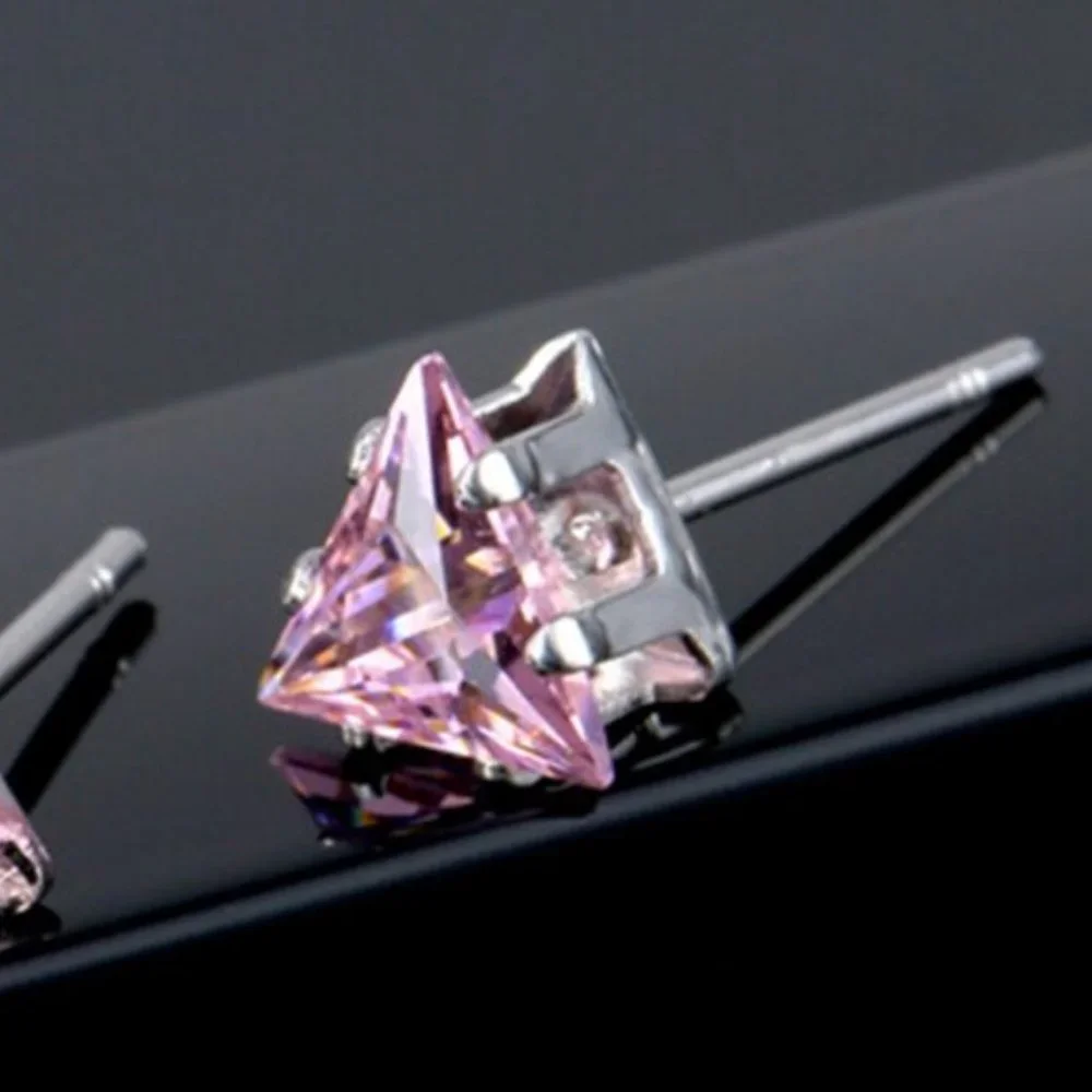 Pink Trillion Cut CZ Studs - Picture 4 of 6